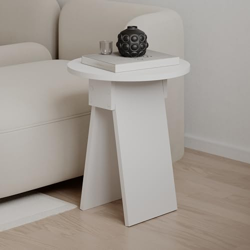 Hocuspicus HOCUS PICUS Moderner Beistelltisch, runde Form, stabiles Holzwerkstoff, 2 Beine, Sofa, Kaffee- und Servicetisch, Wohnzimmer, Büro, Schlafzimmer, 42 (B) x 42 (T) x 50 (H) cm (Weiß)