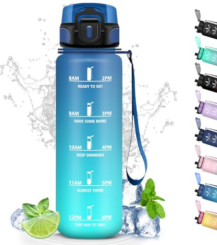 Gourde 1l, Gourde Sport avec Filtre, Gourde Graduée anti Fuite, Gourde Heure avec Slogan de Motivation, Gourde Adulte, Facile à Nettoyer, Bouteille d'eau pour Running, Randonnée, Campeggio, Extérieur