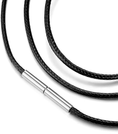 Inscca Men's Necklace Neck Chains for Men 3mm Black Cord Necklace 16 inches Leather Braided Rope Chain with Stainless Steel Clasp [Rotary] Black Necklaces for Women