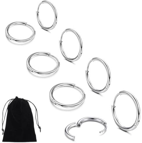 ZKGYUS 4 Paare Edelstahl Creolen Ohrringe für Herren Damen, Ohrringe Herren Silber, Ohrringe Männer Creolen, Ohrringe Damen Creolen, Ohrringe Creolen Herren Damen Klein 8MM-14MM