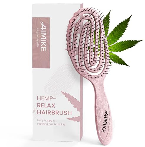 AIMIKE HEMP-RELAX Brosse a Cheveux, Brosse Cheveux Démêlant en Douceur, Ne Tire Pas, Brosses Brushing Cheveux à Séchage Rapide, Brosse a Cheveux Demelante Magique à Mouillés, Bouclés & Lisses - Rose