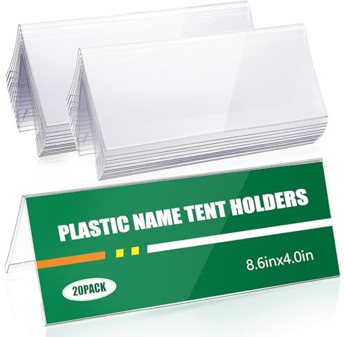 Lot de 20 porte-cartes de table transparents en acrylique pour bureaux, tentes, cartes de nom, accessoires de bureau, conférence, salle de réunion, école - 21,8 x 10,2 cm