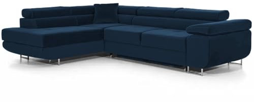 Ecksofa mit Schlaffunktion PASTI L-Form, Sofa Couch mit Bettkasten, 3-Sitzer Eckcouch, Schlafsofa für Wohnzimmer, Big Sofa Couch mit Schlaffunktion (Blau, Ottomane Links)