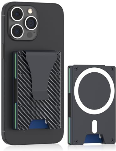 Magnetic Phone Wallet for Apple Magsafe, Metal Card Holder Mag Safe Wallet with RFID Blocking & Money Clip for iPhone 16 15 14 13 12 Pro Max/Pro/Plus/Mini, Carbon Fiber, Fashion