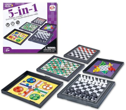 Chess Board para Niños y Adultos Viaje, Ajedrez Magnetico Plegable para Viaje, Juego de Ajedrez Magnético 5 en 1, Portátil Plegable Tablero Ajedrez, para Actividades Familiares Fiesta Viaje