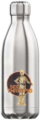 Robot shiny Vacuum Insulated Thermal Water Bottle Silver