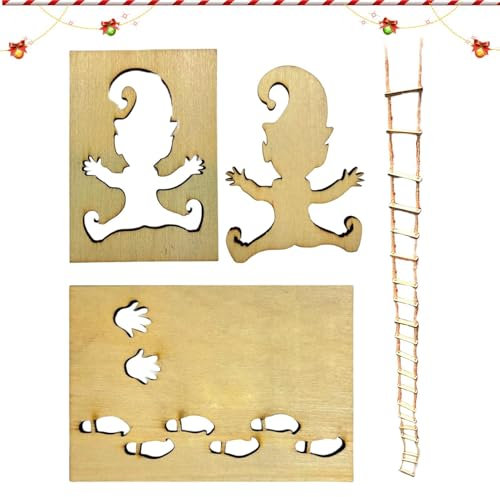 Plantilla de huella de Papá Noel, plantillas de spray de nieve, accesorios de gnomo reutilizables, plantillas de ventana de Navidad para spray de nieve, figura de gnomo de elfos para interiores,