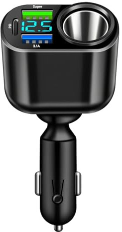 Caricatore Accendisigari Auto USB 186W, 4 in 1 Sdoppiatore Accendisigari Auto con Due Prese USB e Tipo C PD 30W Ricarica Rapida, Presa USB Accendisigari per iPhone/Androide, GPS, Dash Cam