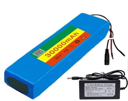 Batterie électrique au Lithium Lon 36V 30AH for moteur 500W, Lithium-Ion étanche haute puissance 10S2P avec BMS et chargeur(XT60+DC)