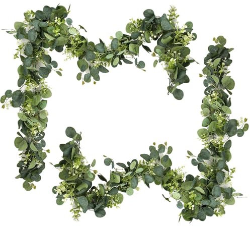 Sivono 2 Stück Künstliche Eukalyptus Girlande,180cm Eukalyptus Pflanze Girlanden, Pflanzen Girlande Grün für Hintergrund Hochzeit Blumengirlande, Deko Hochzeit