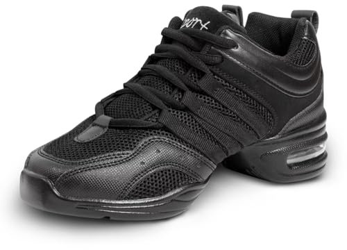Asyusyu Tanzsneaker Damen Schwarz Tanzschuhe für Cheerleader Zumba Line Dance Jazz-39EU