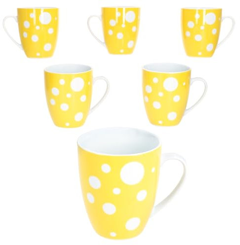 MamboCat Pula gelb 6er Set Kaffeebecher I 300 ml I Porzellan-Becher mit Henkel & Punkten für 6 Personen I Tassen für Heißgetränke wie Tee, Kakao & Co