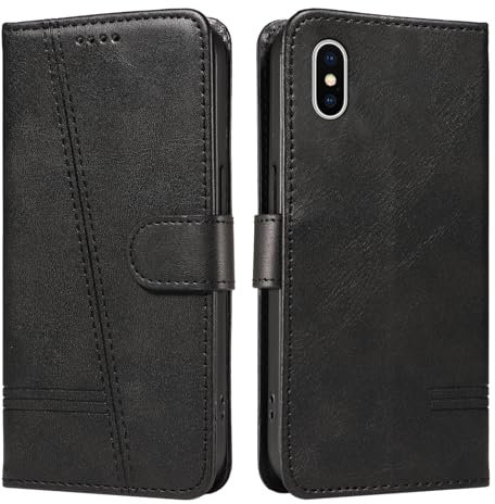 NEXCURIO Handyhülle für Apple iPhone X/iPhone XS Hülle Klappbar mit Kartenfäch Klapphülle Lederhülle Leder Schutzhülle Wallet Flip Case Cover Handy Tasche Handytasche - Schwarz