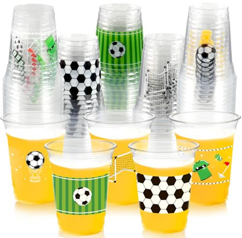 CUPLOOV 50Pcs Football Plastic Cups, 12 OZ Disposable Soccer Plastic Drinking Party Cups for Sports Themed Tailgate Events Game Day Football Birthday Party Supplies Decorations Favors