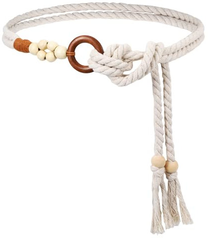 YQQYG Rope Belt, Tassel Braided Boho Belt with Wooden Beads Skinny Macrame Belts for Dresses Skirts Tunics