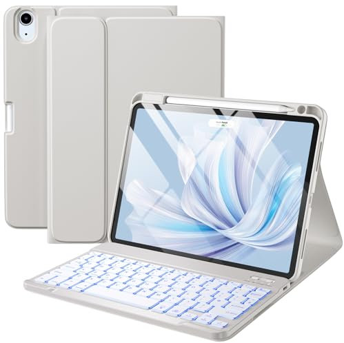 Vobafe Case with Keyboard for iPad Air 11 inch 2025 2024 M3 M2/iPad Air 5 4 2022 2020 10,9 inch, 7 Color Backlight Wireless Detachable Folio Keyboard Cover with Pencil Holder, UK Layout, Grey