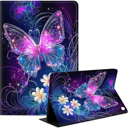 Étui pour tablette Kindle Fire HD 8 et 8 Plus (12e/10e génération, version 2024/2022/2020) 8, étui fin en cuir synthétique avec fonction veille/réveil automatique, visualisation multi-angle, papillon
