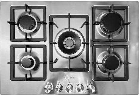 Gurari GCH FQ755VTGC Table de cuisson à gaz 75 cm, inox, 4,0 KW WOK, 5 brûleurs à gaz, FL.Gas