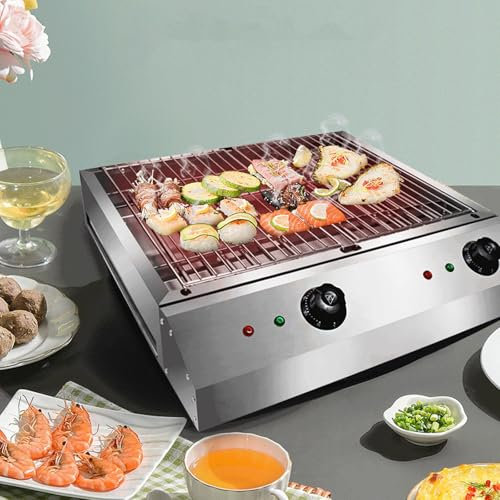 Barbecue électrique Professionnel sans fumée 2800 W + 2800 W, Double Bouton de contrôle de la température, avec bac d'égouttage, Surface de Cuisson Extra Large 42 x 43 cm, pour l'extérieur