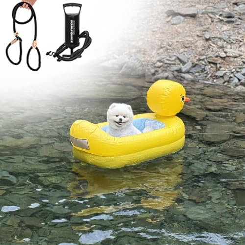 Rampa Piscina para Perros Tapete Flotante de Agua con Forma de Patito Pequeño para Perro, Plataforma Inflable de PVC para Perros Hasta 17 kg, Cama Flotante para Cachorros para Muelle Piscina Lago y Rí