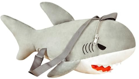 Nexusectar Haifisch Stofftier, Plüschtier Hai,Einzigartiger Cartoon-Haifisch Rucksack Für Schüler | Ästhetischer Schulrucksack Für Schüler, Weiches Kuscheltier Als Deko & Kinderschultasche Für Und