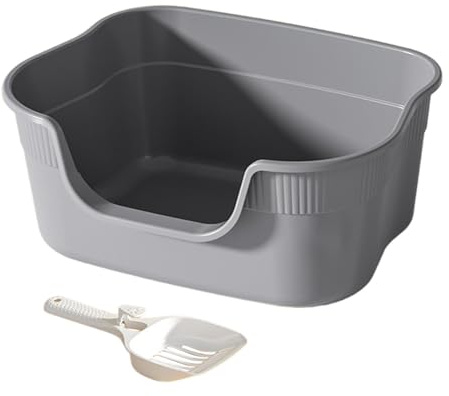 FytStycale Katzentoilette Haustiertoilette Sandkasten Katzenklo mit Tiefem Einstieg Und Hohem Rahmen Gegen Streuverlust Aus PP Material für Kätzchen Und Zuhause, Hellgrau