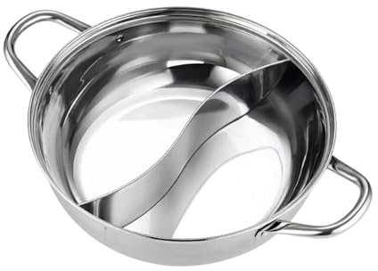 FytStycale Marmite Divisée en Acier Inoxydable, Cocotte Hot Pot Chinoise avec Séparateur, Récipient Fondue et Pot-au-feu, Ustensile de Cuisine Polyvalent pour Compatible Induction et Gaz, 30cm