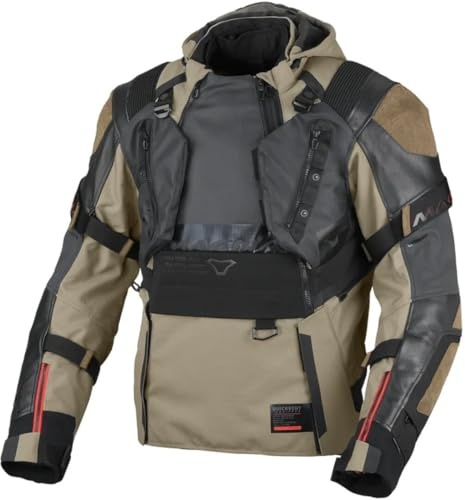 Macna Tryton NightEye wasserdichte Motorrad Leder-/Textiljacke, schwarz/oliv, S