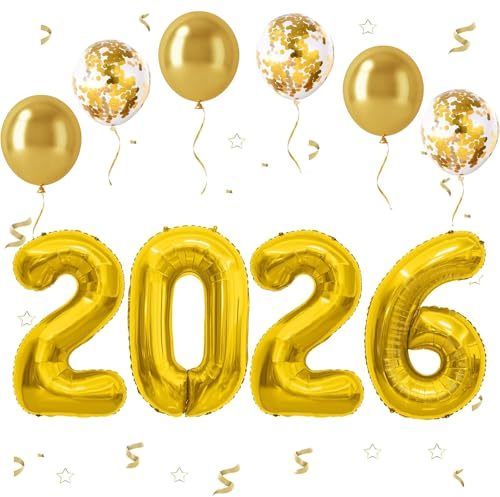 DazzJoy Silvester Deko 2026 Luftballons Gold, 32 Zoll Happy New Year 2026 Ballon, XXL Zahlen Luftballon 2026, Silvesterdeko Helium Ballons Gold, Frohes Neues Jahr 2026 Folienballon für Silvesterparty