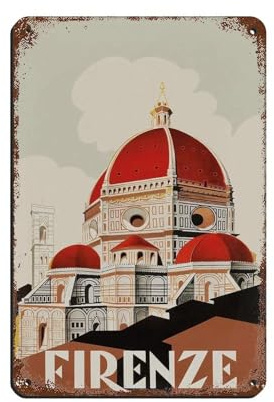 Firenze Italien-Poster, Vintage-Stil, Reise, Retro, Metall-Blechschild, schicke Kunst, Retro, Eisenmalerei, Bar, Menschen, Höhle, Café, Familie, Garage, Poster, Wanddekoration, 20 x 30 cm