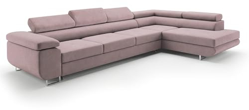 Ecksofa mit Schlaffunktion PASTI XL L-Form, Sofa Couch mit Bettkasten, Couch Eckcouch, Schlafsofa für Wohnzimmer Couch mit Schlaffunktion (Pet Friendly Edition Altrosa, Ottomane Rechts)