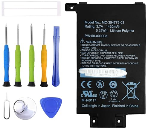 ERYNK 58-000008 Replacement Battery Compatible with KPW1 2014 EY21 DP75SDI (4 Contacts) Replacement Battery with Tool Kit