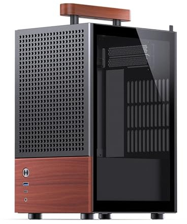 Compatible with JONSBO - T6 ITX Computer Case, 3mm Aluminum Alloy Shell + 8mm Black Walnut Solid Wood, MINI PC Handle Chassis(Black)