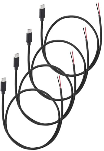 Vaniika USB Typ C Pigtail Kabel 22AWG, 4 Stück 30cm 5V 3A Stromkabel mit USB Stecker auf 2-adriges offenes Ende, USB Typ C Pigtail Kabel-Verlängerungskabel, für LED-Leuchten, Fans, DIY Projekte