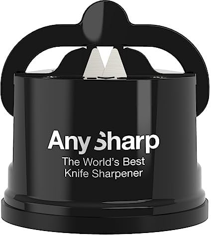 AnySharp Knife Sharpener, Hands-Free Safety, PowerGrip Suction, Safely Sharpens All Kitchen Knives, Ideal for Hardened Steel & Serrated, World's Best, Compact, One Size, Black