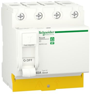 Schneider Electric R9PRC440 Resi9 - Interruptor diferencial, 4P - 40A - 30mA - Tipo AC - Peine Int Diff XP 4P 40A 30mA AC