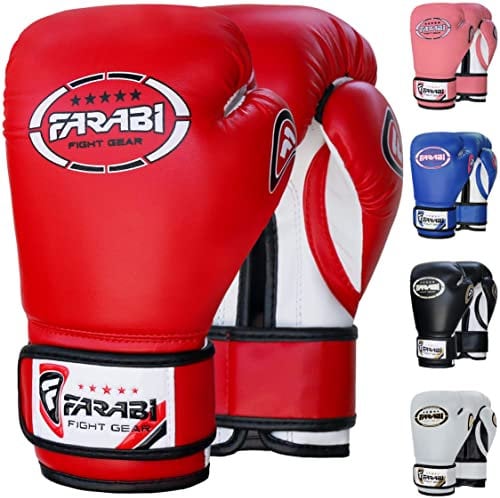 Farabi Sports Guantes Boxeo niño Guantes Muay Thai 4 oz 6 oz 8 oz Guantes de Boxeo niño MMA Muay Thai niños Guante Saco de Boxeo (Red, 8-oz)