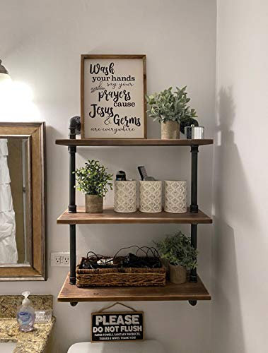 FODUE Industrial Pipe Shelving Bookshelf Rustic Modern Wood Ladder Storage Shelf 3 Tiers Retro Wall Mount Pipe Design DIY Shelving (32inch)