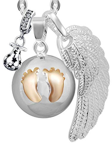 💖 Bola de grossesse clochette Pendentif harmony ball “Appeleur d’anges 👼” Bijou musicale pour Maternité femmes enceintes avec chaîne aile d'ange et Bola