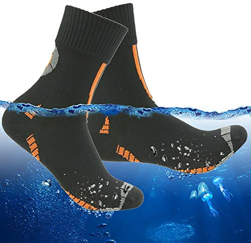 Randy Sun Men's Waterproof Socks - Seamless Anti Blister Socks for Camping, Hiking, Fishing, Hunting & Climbing - 1 Pair (Black & Orange, Large)