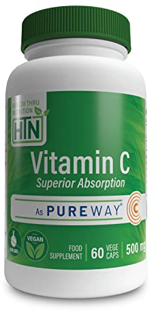 Superior Absorption Vitamin-C 500mg as PureWay-C® (60 vegecaps) Non GMO and USA Made by Health Thru Nutrition (60)