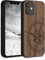 kwmobile Hülle kompatibel mit Apple iPhone 12 mini Hülle - Holz Case - Handy Cover - TPU Handyhülle in Dunkelbraun Kompass Vintage