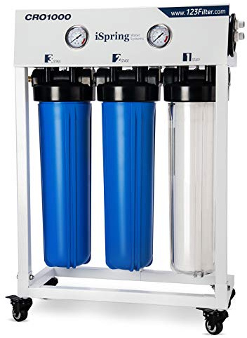 iSpring CRO1000 4-Stage Tankless Commercial Reverse Osmosis Water Filtration System, for House, Restaurant, Small Business, and Light Industrial Use,1000 GPD High Flow, Upgraded Size Filters