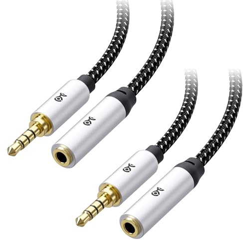 Cable Matters Confezione da 2 cavi di prolunga lunghi per cuffie, 4,6 m, TRRS con supporto microfono, cavo di prolunga da 3,5 mm, cavo esteso per cuffie da gioco, nero