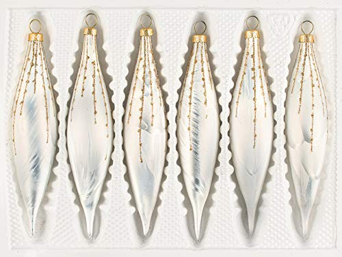 6 TLG. Glas-Zapfen Set in 'Ice Weiss Gold' Regen - Christbaumkugeln - Weihnachtsschmuck-Christbaumschmuck