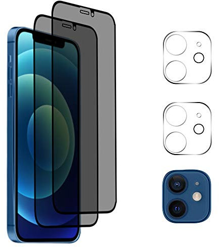 AiMok [2 Pezzi Privacy Pellicola Protettiva Compatibile con iPhone 12 Mini 5.4 + [2 Pezzi] Fotocamera Vetro Temperato,【Durezza 9H】【Anti Graffio】 Anti-Spia in Vetro Temperato per iPhone 12 Mini