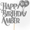Personalised Happy Birthday Glitter Cake Topper inc Balloons - Dk Silver Any Name & Age Glitter Cake Decoration and Sprinkles - Happy Birthday Decorations - Personalised Toppers for Cakes by Cakeshop