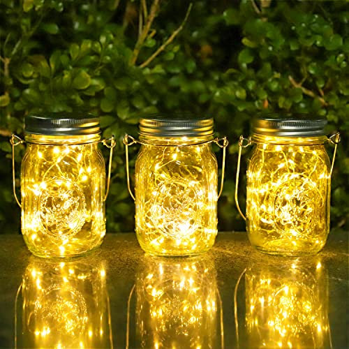 HALOY Lampade Solari per Esterni - 3 Pezzi Luci del Barattolo Solari con 30 LED Impermeabile Illuminante Lampade, Lanterne Solare da Giardino per Terrazza Prato Natale Festa (Bianco Caldo)