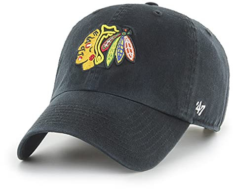 '47 NHL Chicago Blackhawks Clean Up Unisex-Baseballkappe, Verstellbar, Hochwertiges Design und Verarbeitung, Yellow Logo, Black
