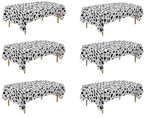 Picknick-Tischdecke aus Kunststoff, 137 x 274 cm, rechteckig, für Geburtstagspartys, Tierthemenpartys, Babypartys, Zoo-Dschungel-Safari-Mottopartys (schwarz-weiße Kuh-Druck)